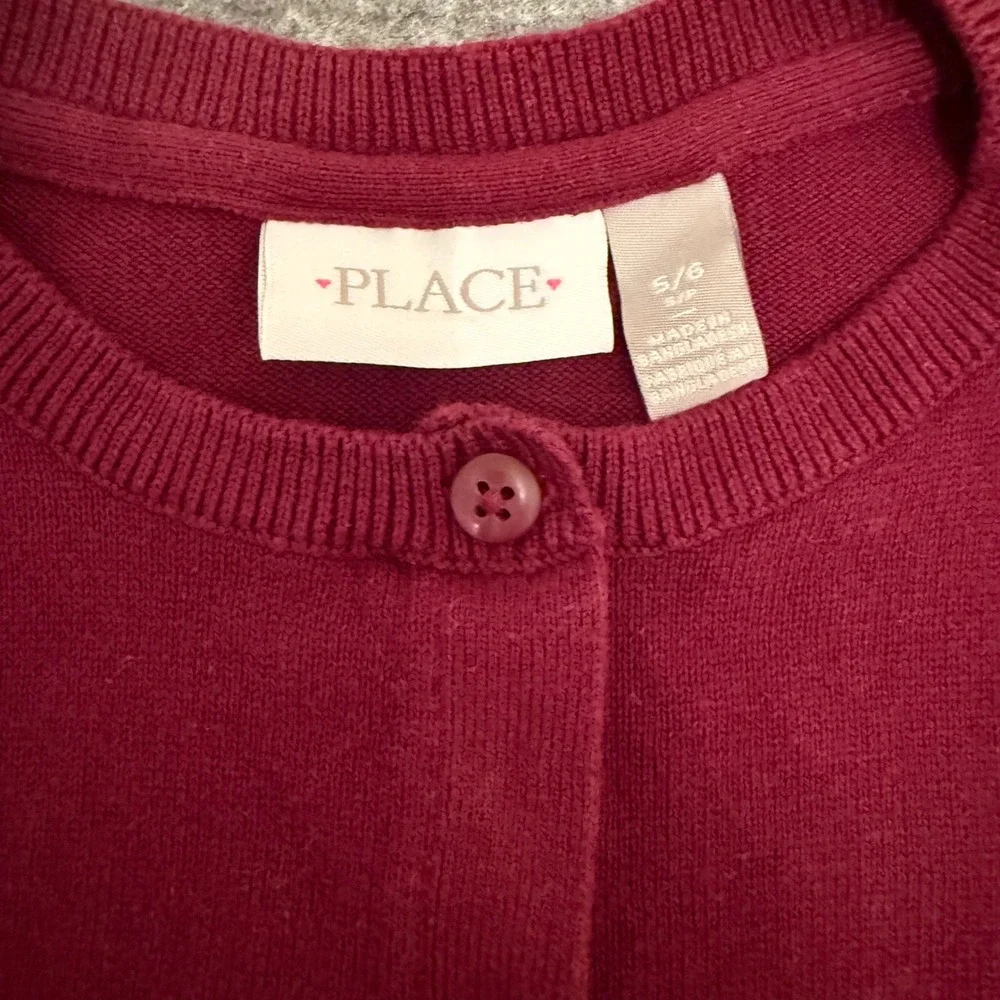 The Childrens Place Cardigan Kids 5/6 Burgundy Excellent Button Front Knit